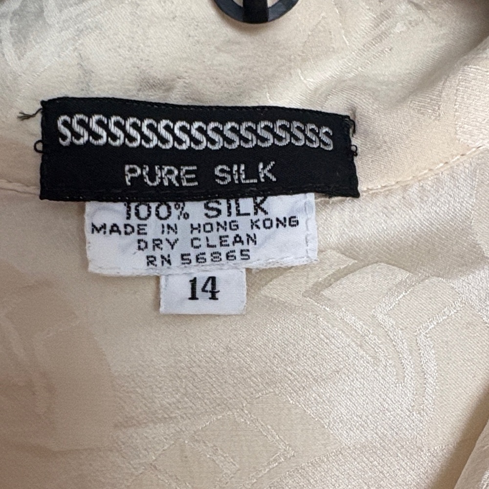 Vintage Pure Silk Champagne Blouse Art Deco Jacquard Button Front 14 Old Money - Picture 3 of 13